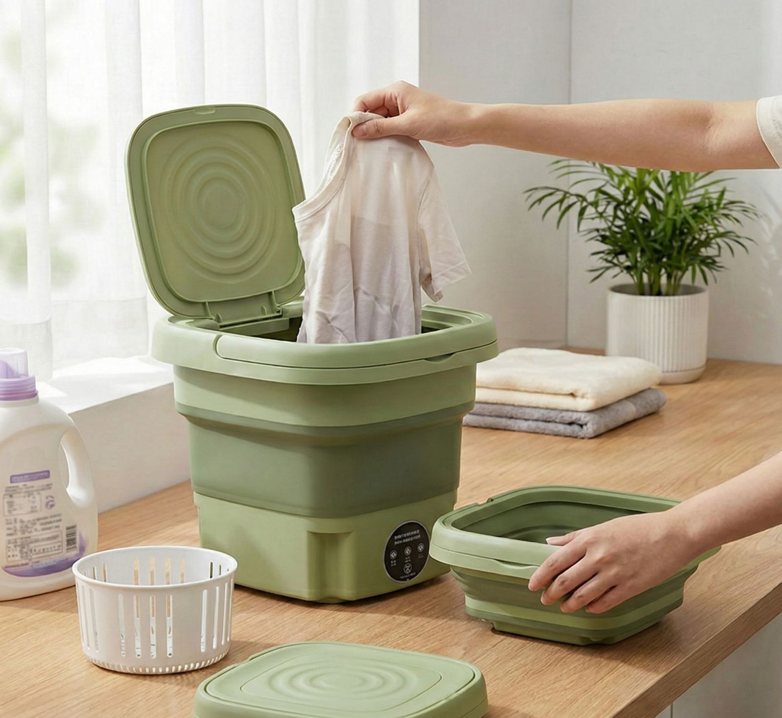 Mini Lavadora Portátil Plegable 2 en 1